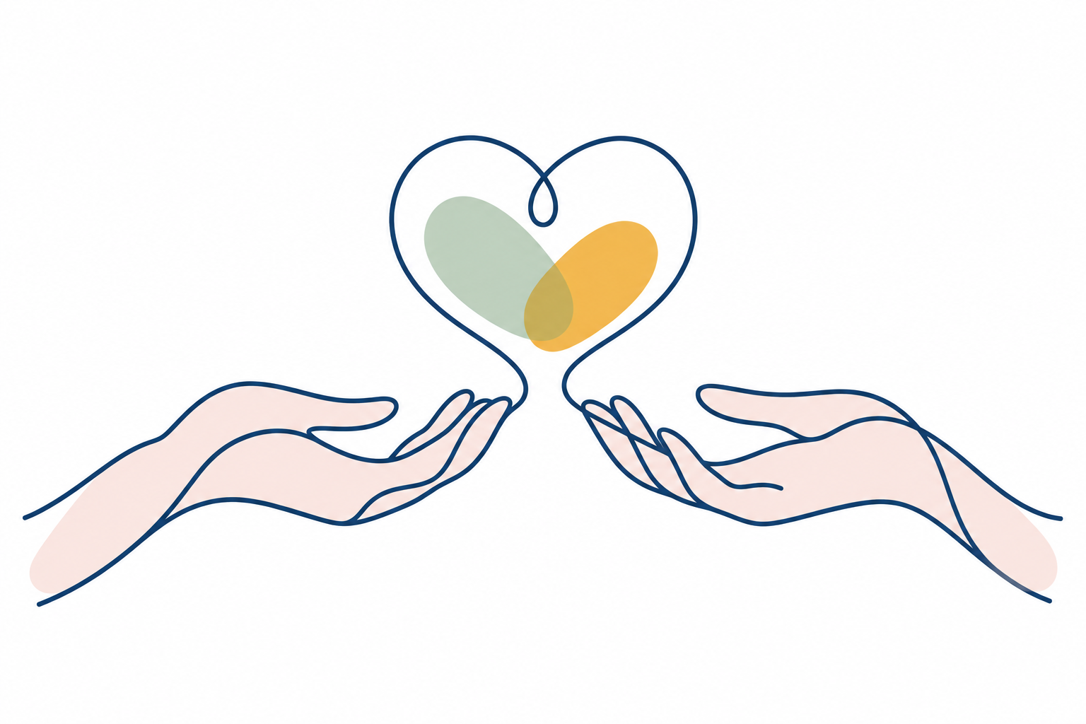 Two hands supporting a heart together.