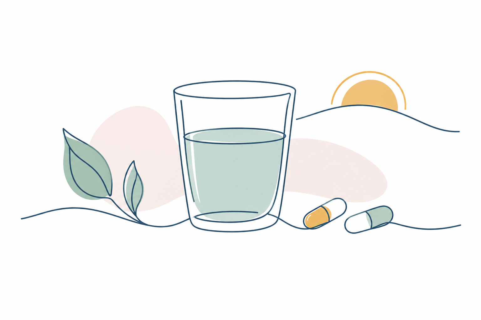 A glass of water and simple daily-care objects.
