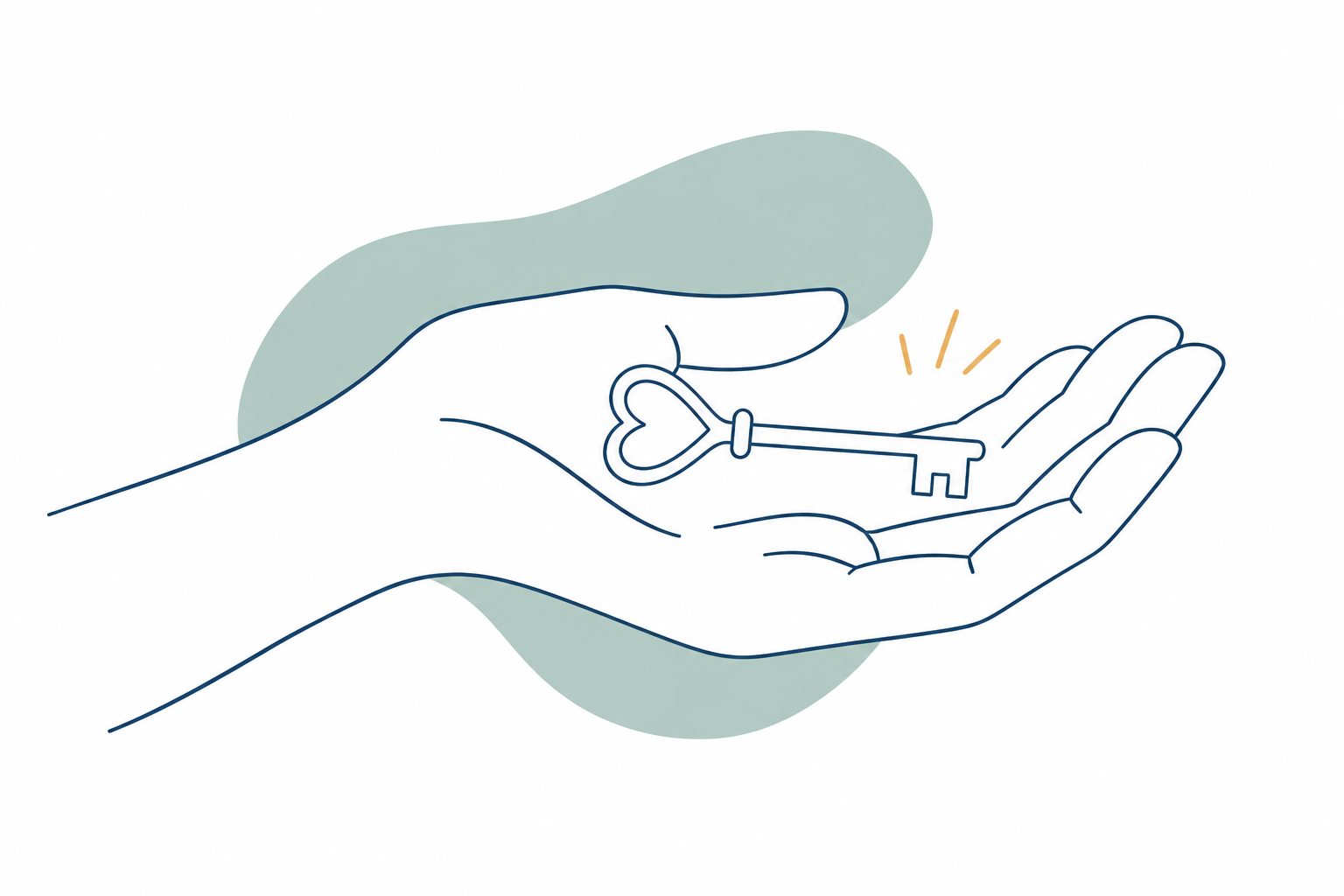 A hand holding a heart-shaped key.